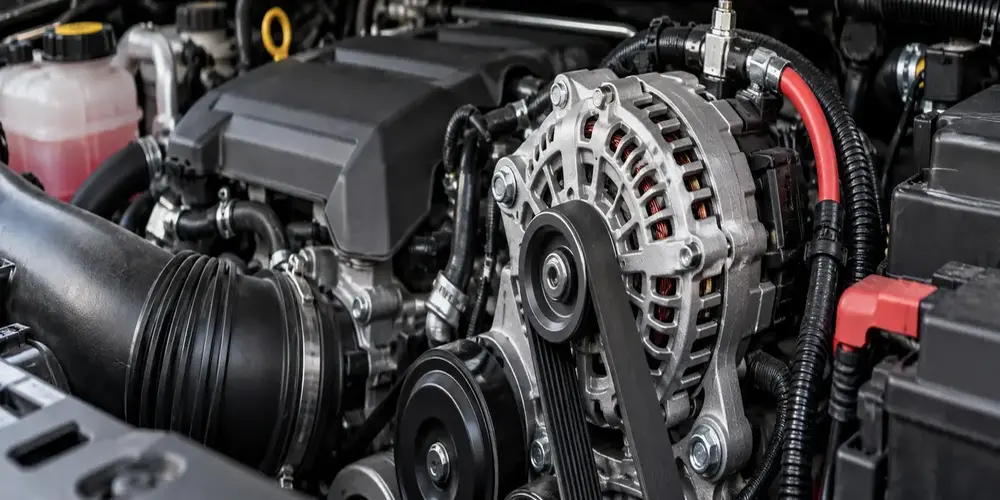 Vehicle alternator and charging cable in an engine bay